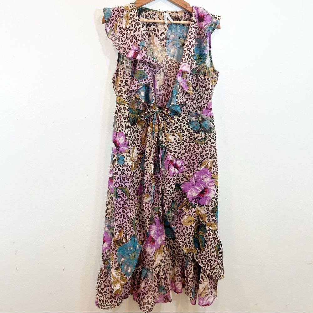 Live 4 Truth Women's Floral Leopard Print Cover Up XL Ruffles Kimono